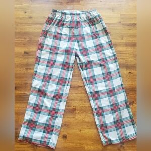 Kids Fleece Plaid Pajama Bottoms Cream, Red & Green Size 10